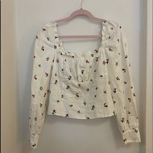 Reformation ‘Reign’ Floral Linen Long Sleeve Top